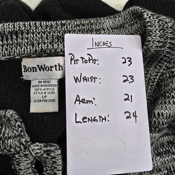 Cardigan Sweater Womens Large Petite Black Gray Colorblock Patch Lagenlook Knit - Picture 6 of 7